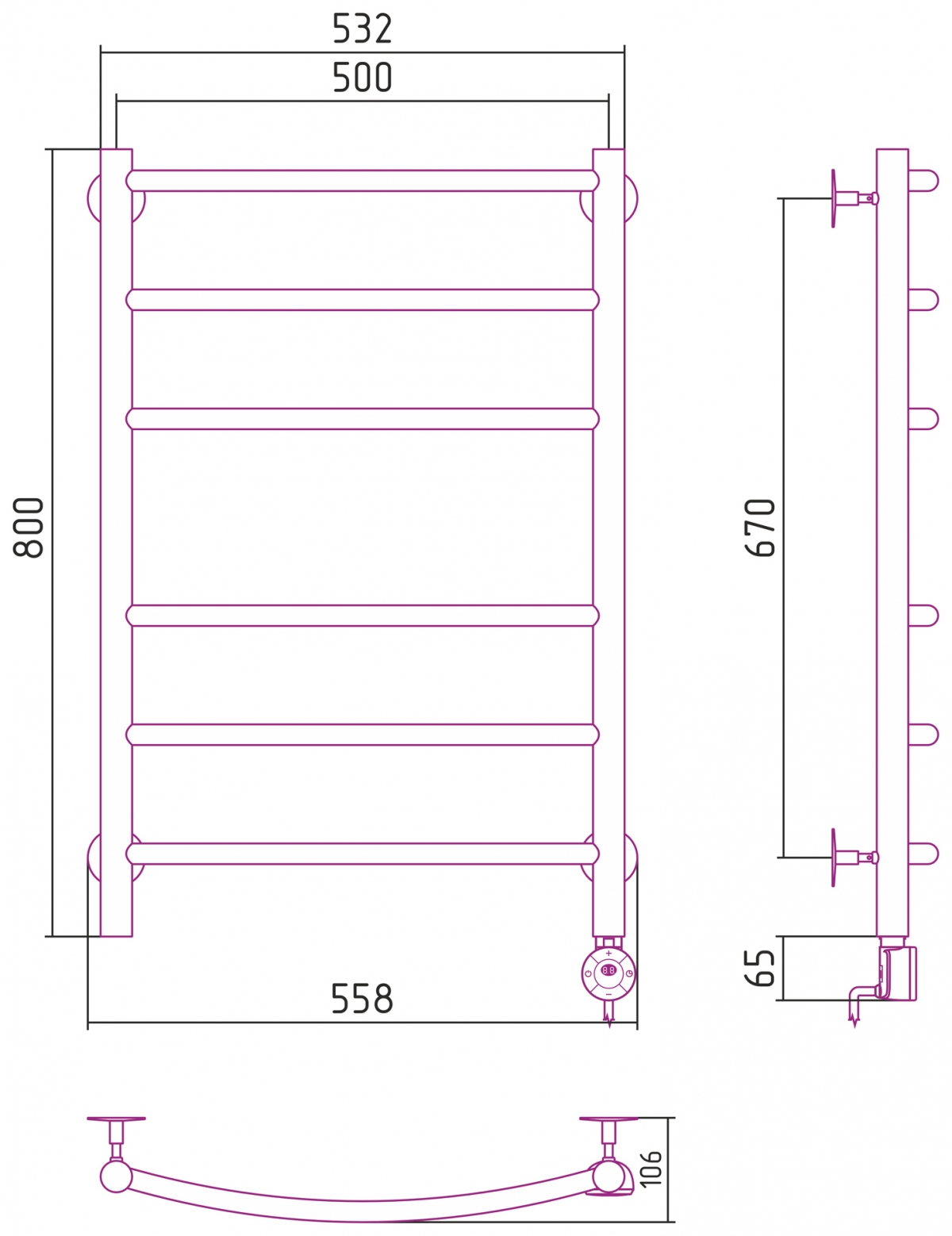 Полотенцесушитель электрический Стилье Формат №12 800x500